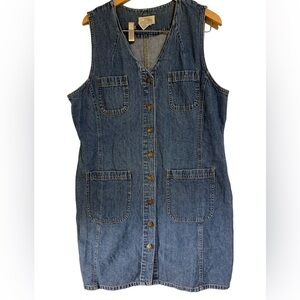 Vintage St. John's Bay Button Front Jumper Blue Denim Mini Dress women’s 14P Y2K